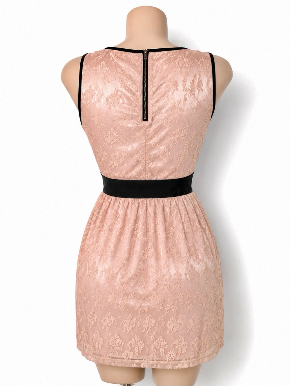 XXI Blush Pink Lace Mini Dress Black Waist Coquette Size Small - Picture 4 of 5